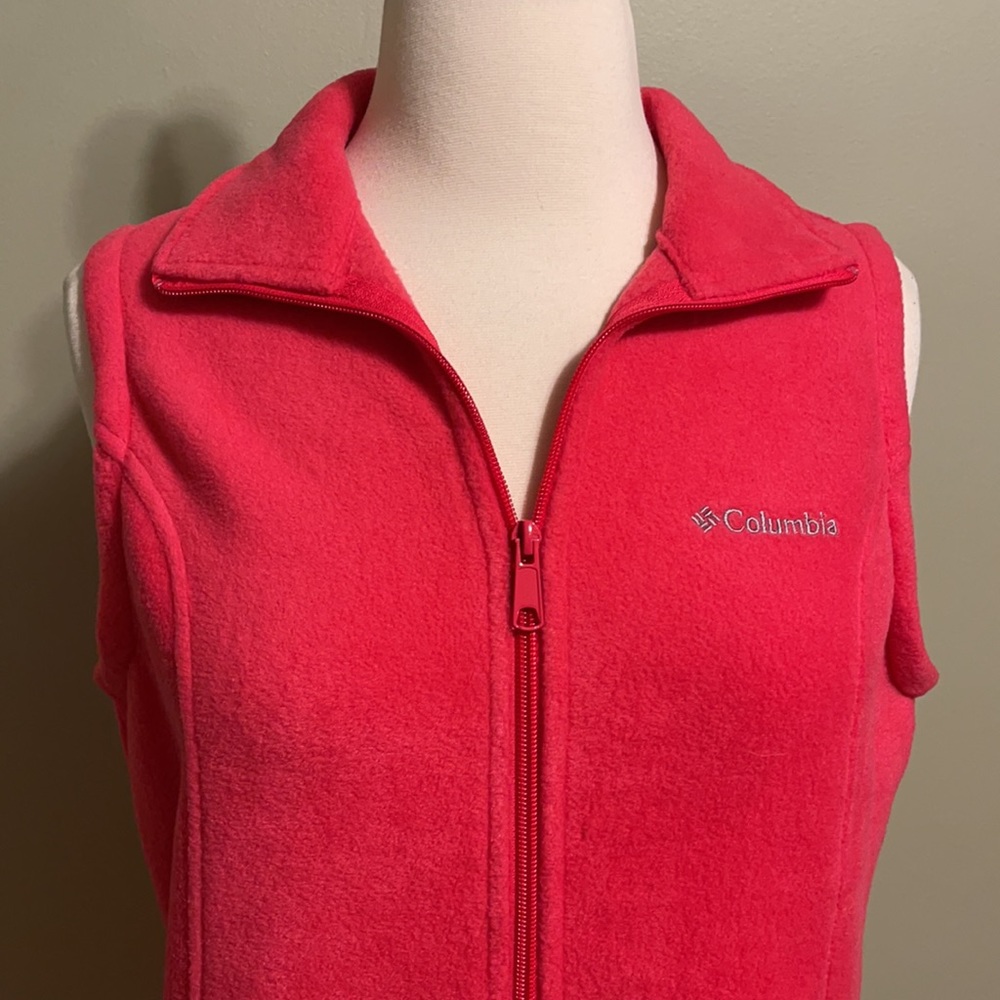 Women’s Size Small Columbia Fuchsia Pink Fleece Winter Zip Up Vest w/ Pockets - Picture 3 of 7